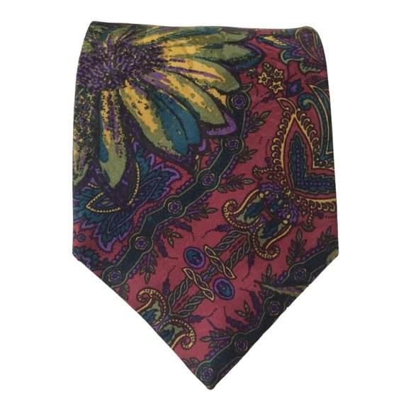 BURBERRYS Red Flower Print Silk Tie England 60"/3".3/4 EC - Picture 1 of 6